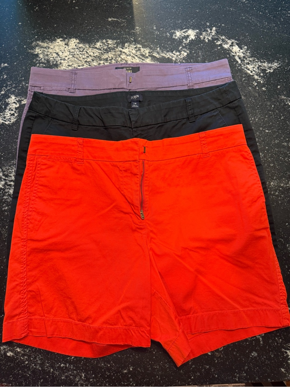 J.Crew Chino Shorts Bundle 3 Pair Size 12 14 Black Purple Orange Classic Summer